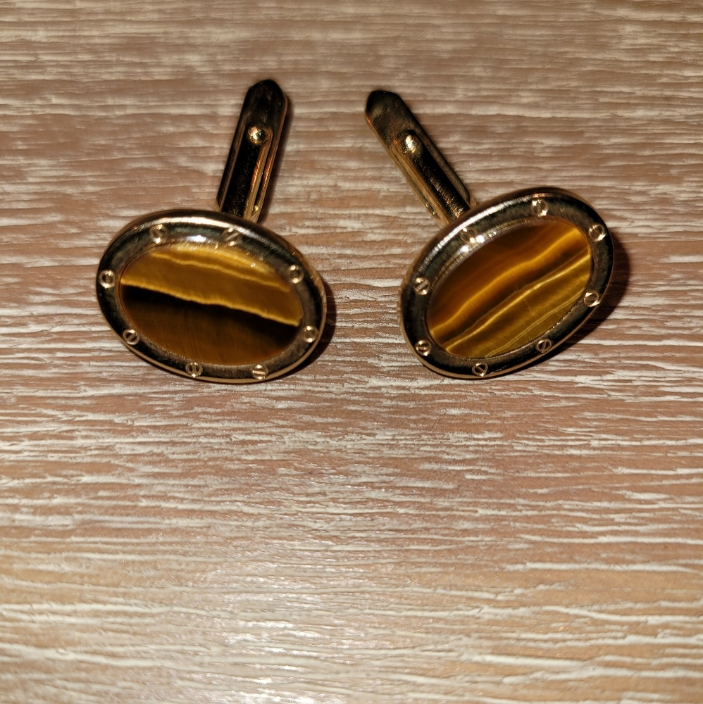 Tigereye cufflinks set in gold tone